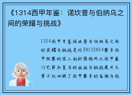 《1314西甲年鉴：诺坎普与伯纳乌之间的荣耀与挑战》